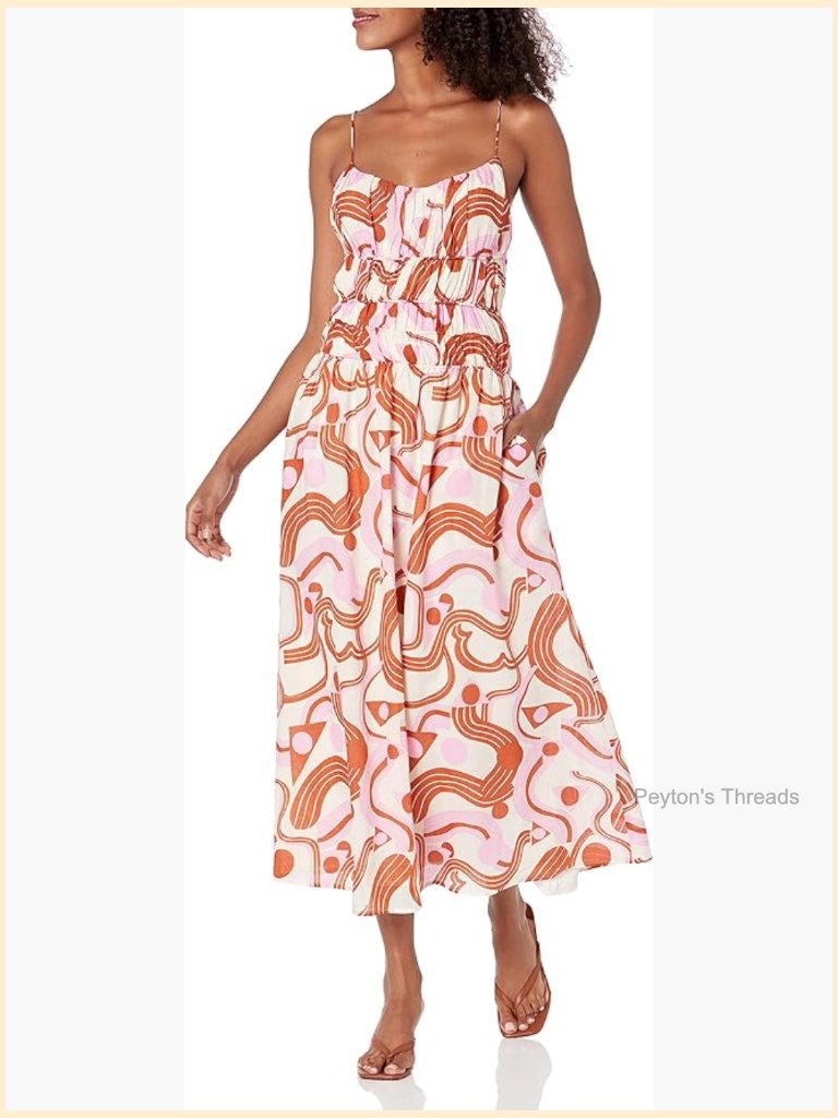 A-Line Scoop Neck Sleeveless Midi Dress In Cotton Blend